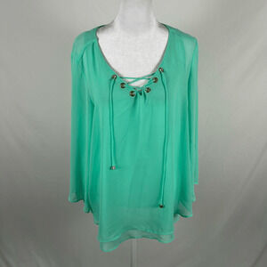 Jennifer Lopez Mint Green Top Blouse Sheer Medium Sleeveless Business Casual
